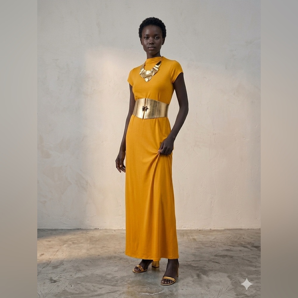1 People Dresden Sustainable Silk-Soft Maxi Dress - Fenugreek Yellow - Small